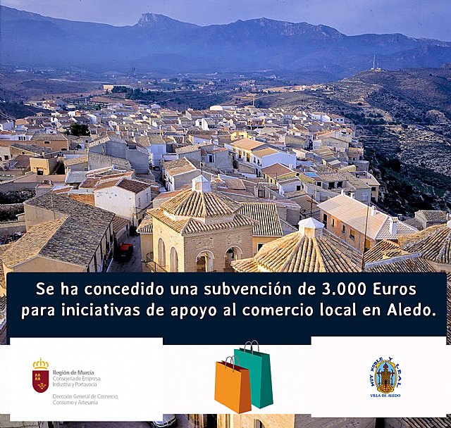 El Ayuntamiento de Aledo ha recibido 3.000 euros de una subvención para apoyo al comercio local