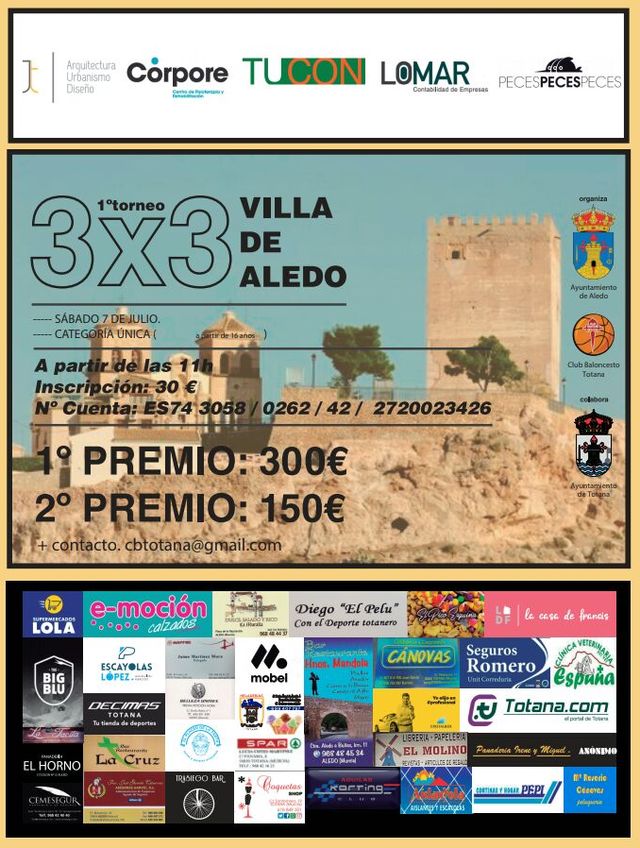El I 3x3 Villa de Aledo tendrá lugar el próximo el sábado 7 de julio en la Plaza del Castillo